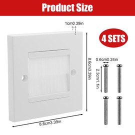 Batheidon Multimedia Wall Socket, Cable Grommet with Brush Cover, Flush-Mounted Box for TV, Speaker, Internet Cable, Suitable for Standard Sockets, 80 x 80 mm, Easy to Assemble, White