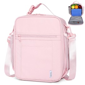 NOL Nylon Waterproof Kids Lunch Bag, Insulated Lunch Bag, Lunch box Cooler, Reusable, Zip Closure with Buckle Handle Holds Lunch Box, Snacks & Water Bottle for School Work,Pink
