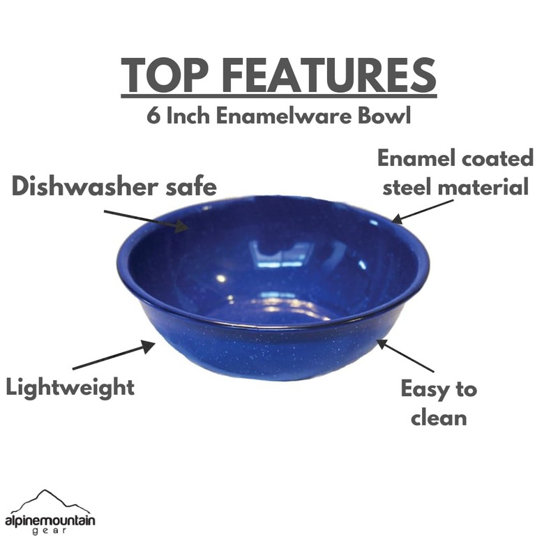 6 Inch Enamelware Bowl for Camping and Backpacking - Cookware