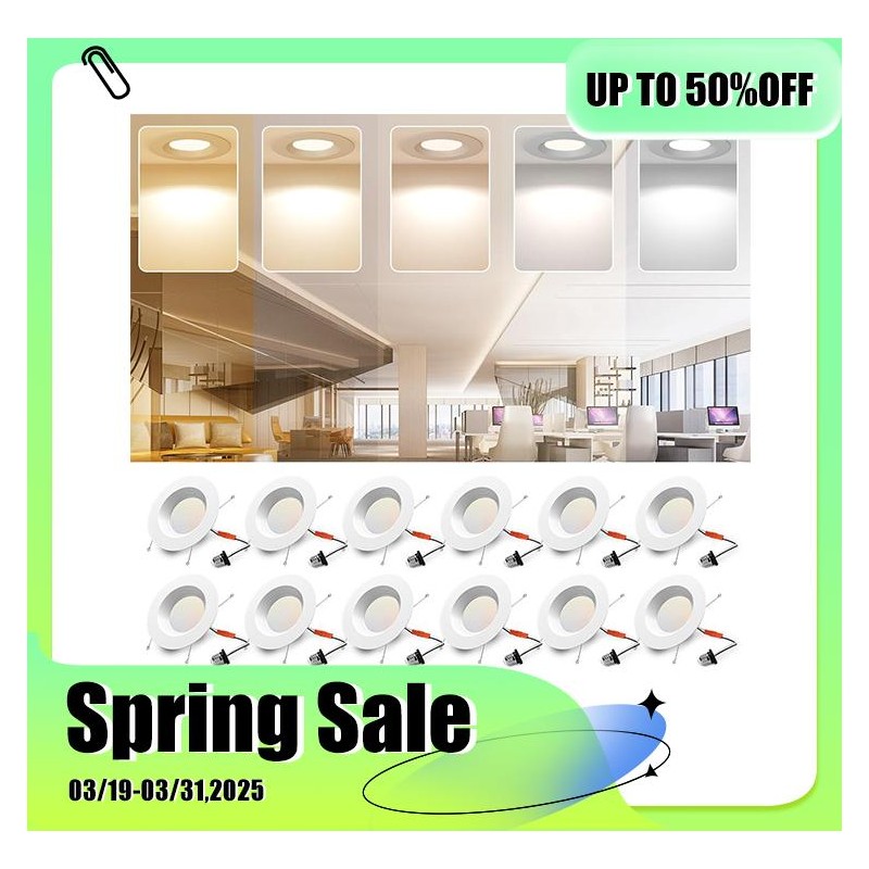 POWERASIA 5/6 Inch 5CCT Dimmable LED Recessed Lights, Downlight Night