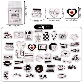 40PCS Black and White Note Mini Boxes Stickers,Black and White Note Theme Stickers for Scrapbooking, DIY Crafts, Laptops,Journal,Gifts for Kids Teens Girls Adults