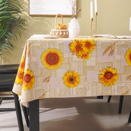 Yafe Heavy Duty Vinyl Tablecloth with Flannel Backing Waterproof Oil-Proof PVC Table Cloth Stain-Resistant Wipeable Rectangle or Square Table Cover (Sunflower, 60"x102")