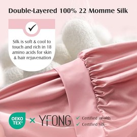 YFONG- Gorro de seda morera 100% 22 momme para dormir para mujeres - Gorro de seda de doble capa más grande - No se desliza