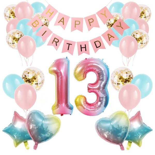 Apradas Baby Girl 3rd Birthday Decorations Gradient color Age 3 Birthday Balloons with Happy Birthday Banner for Baby showers Third Birthday Party Supplies for Girls Boys (3rd-Birthday)