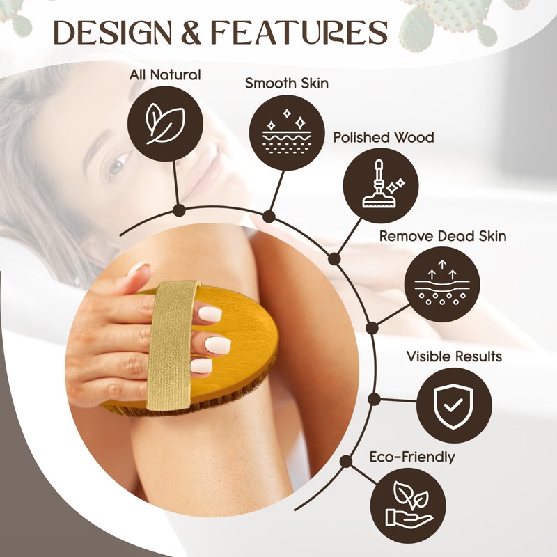 Glamza Professional Dry Skin Body Brush with Cactus Bristles Natural