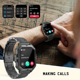 Smartwatch Herren mit Telefonfunktion, 2.02'' HD Touchscreen,100+ Sportmodi Aktivitätstracker mit Herzfrequenz/SpO2/Schlafmonitor/Schrittzähler,1ATM Wasserdicht Sportuhr, für iOS Android（Armeegrün)