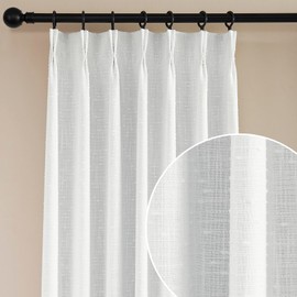 Maison Colette Pinch Pleat Back Tab Luxurious Extra Long Semi Sheer Curtain for Living Room, Privacy Light Filtering Window Drapes, 2 Panels,40" W x108 L,White