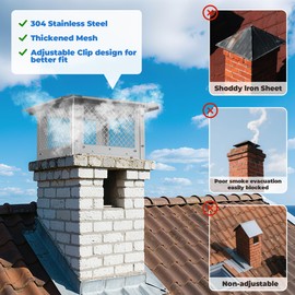 Fuairmee Premium 13" x 13" Chimney Cap, Stainless Steel Chimney Cover with Adjustable Spark Arrestor and Bolts, Durable Mesh Design Ideal as Chimney Caps for Outside Protection