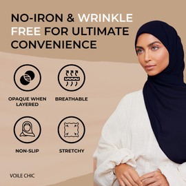 VOILE CHIC Premium Chiffon Hijab Scarf for Women - Non-Slip Islamic Head Scarf Wrap Hijabs - Navy Blue