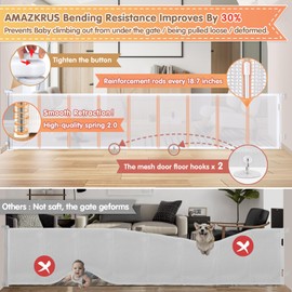 Retractable Baby Gates Extra Wide 150" × 34" Tall for Large Opening 12.5 Foot Retractable Dog Gate for Doorways, Stairs, Aisle, Indoor/Outdoor Retractable Gate for Garage, Hallways, Deck