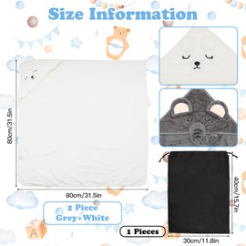 VEGCOO 2 PCS Baby Hooded Towels Newborn, 80*80 CM Hooded Baby Towel Girl Boy, Ultra Soft Hooded Bath Towel for Baby, Absorbent Newborn Essentials Baby Bath Towel, Baby Towels with 30*40 CM Storage Bag
