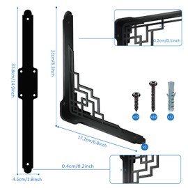 SUPERDANT 2Pcs 8.3x6.8 in Geometric Pattern Shelves Brackets Heavy Duty Decorative Shelf Bracket Black Iron Wall Shelf Brackets with Screws for Home Office Bookshelf Fireplace Housewarming Gift