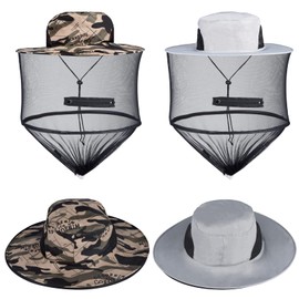 FamEaze 2 Pack Head Net Hat, Mosquito Head Net Hat Safari Hat Bucket Hat with Net Mesh, Fly Protection for Outdoor Fishing Hiking Gardening bee-Keeping