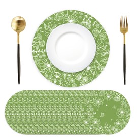 Manteles individuales desechables de papel, paquete de 50 manteles individuales de flores verdes, 13.4 pulgadas, redondos, florales, para mesa, cumpleaños, boda, primavera, suministros para fiestas