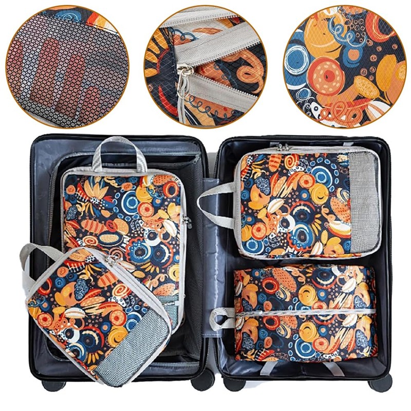 4-Piece Compression Packing Cubes - Polyester Luggage Organizer Set, Breathable