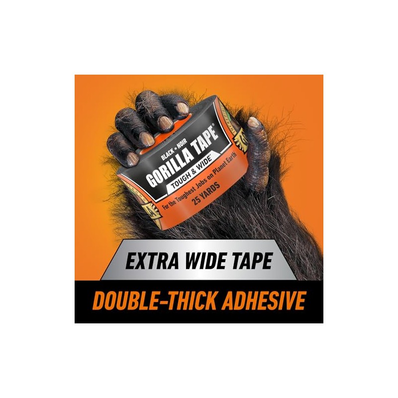 Gorilla Tape Tough & Wide, cinta negra, 2.9 x 25