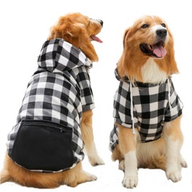Dog Hoodie for Small Medium Large Dogs,Plaid Dog Hoodie with Zipper Pocket,Fleece Dog Christmas Outfit for All Sized Dogs, Dog Cold Weather Coats for Dogs 1~90lbs(4XL,Plaid White)