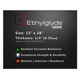 Black HDPE Sheet. Starboard Marine Board, Cutting Board, High Density Polyethylene Plastic Sheet, DIY Project Material. Nominal Cut +(-) 1/8". Made in USA. 12" x 18" (1/4" Thick)