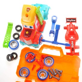 Take Apart Toy Set Truck & Racing Car for Kids, Build Your Own Vehicle Playset with Lights, Engine Sound, Screwdriver & Wrench, Learning Construction Kit for Toddlers Kids Boys Girls Ages 3 4 5 6 7