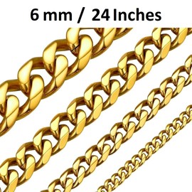 Cadoline 316L Stainless Steel Men's Jewellery 5mm 20 Inch Gold Link Curb Chain Necklace