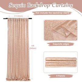 Rose Gold Sequin Backdrop Curtain 2FTx8FT Shimmer Wall Backdrop 4 Pieces Sparkly Curtains for Birthday Party Decorations