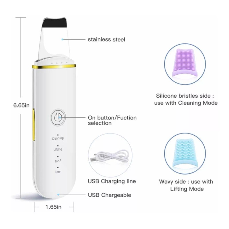 MYBEAUTY Limpiador Facial Peeling Ultrasónico Portatil Skin Scrubber