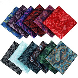 Alumuk Men's Suit Pocket Square Handkerchiefs Cavalier Scarf Business Wedding in Various Designs Pack of 12, Style 09