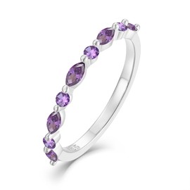 Wisbal Half Eternity Rings 925 Sterling Silver Stackable Ring Birthstone Band Ring for Women 6-9 Size, 8, Created Amethyst