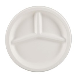 NATUREZWAY PRO (10" (125 Pack) Bamboo & Sugarcane Round Plates with 3 Compartments: Leak-Proof, Heavy-Duty, Microwave Safe, Compostable - Elevate Your Sustainable Dining Experience