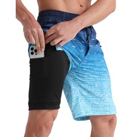 APTRO Men's Swim Trunks with Compression Liner Bathing Suit Quick Dry Swim Shorts MP336 M