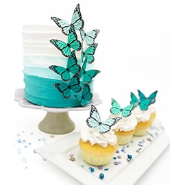 Sugar Robot Edible Butterflies for Cake Decorating- Ombre Monarch Butterfly- Cake Toppers and Cupcake Toppers - Decoration Made in the USA - Premium Crafted (Turquoise)