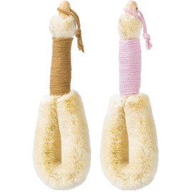 Beomeen 2Pcs Large Dry Brushing Body Brush for Lymphatic Drainage, 14.17" Natural Fibers Sisal Shower Brush for Cleaning Body, Exfoliator Back Scrubber for All Kinds of Skin, Bath, Khaki & Light Pink