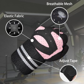 Workout Gloves for Men and Women,Ventilated Weight Lifting Gym Gloves with Wrist Wrap Support,for Weightlifting,Full Palm Protection,Training,Fitness,Hanging (Pink, Small)