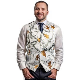 GSQWAHS Camo Vest for Men - White, L - Classic Fit, V-Neck, Button Closure, Hunting, Fishing, Outdoor Parties, Wedding Grooms, Men's Gift