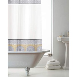 Country Club Mandala Geometry Design Peva Shower Curtain with Rings Hooks 180 x 180cm (Mandala Grey)