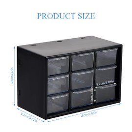 FESSOSKO 9 Drawers Storage Box Sorting Box 18 x 12 x 10 cm Plastic for Small Parts Magazine Tool Screws for Storage, Suitable for Wall Mounting (Black)