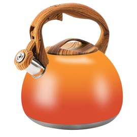 Foedo Tea Kettle Stovetop, 3.2Qt Stainless Steel Tea pots with Wood Grain Handle Food Grade Whistling Tea kettle,Induction/Gas Stoves (Orange-Red Gradient)