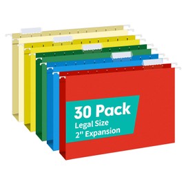 HERKKA Extra Capacity Legal Size Hanging File Folders, 30 Pack Reinforced Legal Size Hanging Folders with Heavy Duty 2 Inch Expansion, Designed for Bulky Files, Medical Charts, Assorted Colors