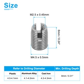 PATIKIL Self-Tapping Threaded Inserts, 40 Pcs M2.5 x M4.5 x 6mm 303 Stainless Steel Thread Adapter Reducer Slotted Screw Repair Inserts Nuts Sleeve