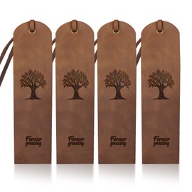 MAYJOYDIY 4pcs Tree of Life Leather Bookmark Genuine Leather Page Markers 2×7inch Forever Growing Text Classic Bookmark Cowhide Bookworms for Christma Gift Men Women Writers Relatives and Friends