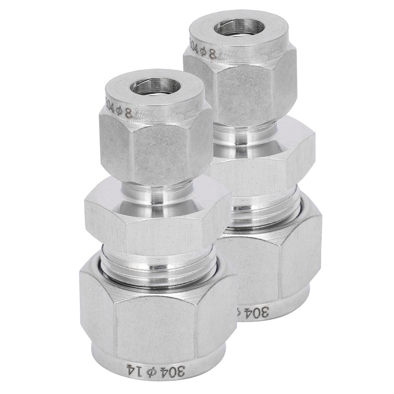 2pcs Compression Tube Fitting Adapter Stainless Steel Double Ferrule Joint