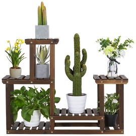 Topeakmart Multi-tiered Wood Plant Stand 4 Tier Flower Shelf Succulent Plant Holder Rustic Rack Multi-role Storage Shelves Display for Outdoors&indoor Potted Plants Herb Rattan Cactus