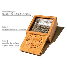 Living in Sunshine Surf Wax Box Insulated, Bamboo Holder with Insulated Interior, Wax Comb and Remover, Works with All Wax Types - Wax Not Included
