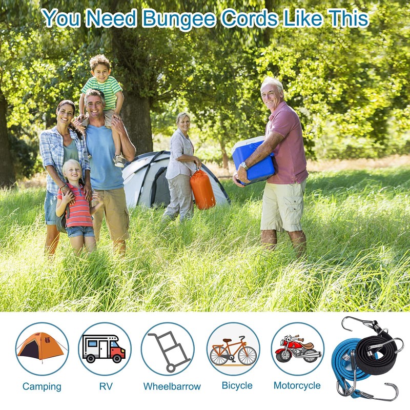 Bungee Cords with Hooks 4 Pack, Elastic Rope Bungee Straps