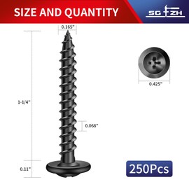 #8 x 1-1/4" Wood Screw 250Pcs Alloy Steel Standard Thread Truss Head Fast Self Tapping Black Oxide by SG TZH