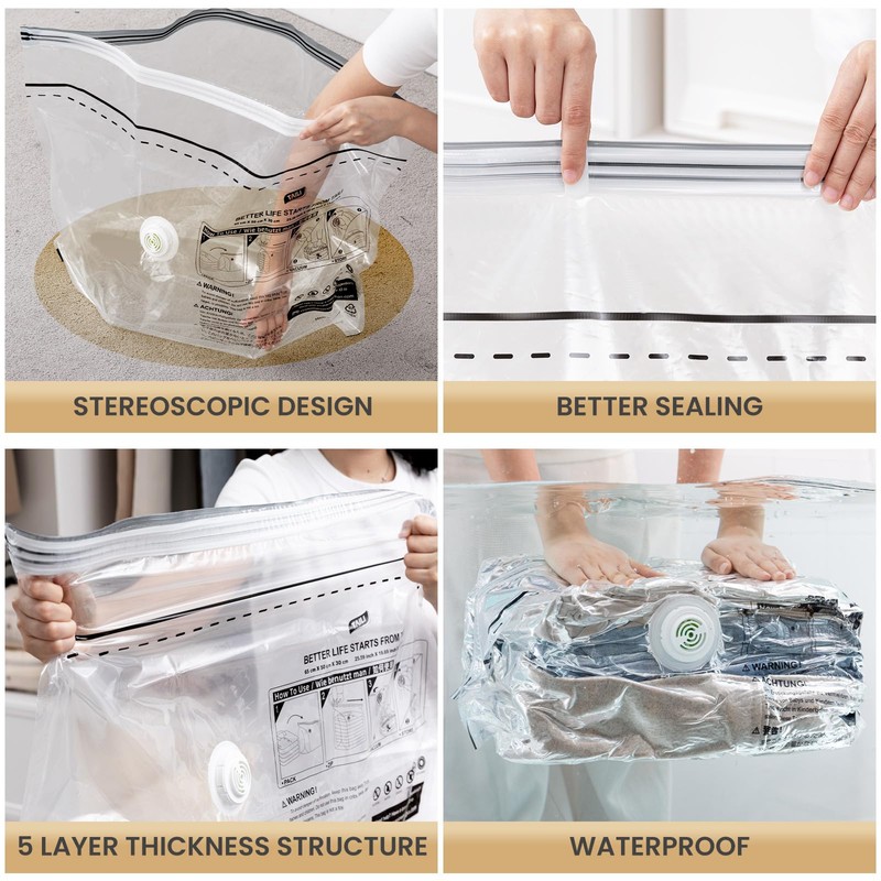TAILI Cube Travel Vacuum Storage Bags 4 Pack, Medium Size