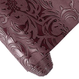 CALFOVERA 53 x 11.8 Inch Embossed PU Leather Sheets Fabric for Earrings Purses Makin Bump Texture Tooling Dark Red Leather Rolls Vintage Floral Textured Synthetic Sewing Upholstery Sheet for Crafts