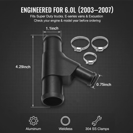 MDEOOSKY 1 PCS Radiator Coolant Y-Pipe and 3 PCS Clamps, Replacement for Ford F250 F350 F450 F550 E350 E450 Super Duty 6.0L Cool Hose Heater Hose Connector 2003-2007