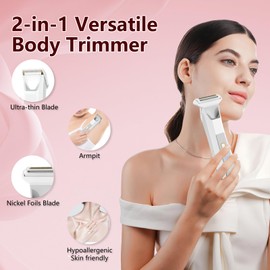 2-in-1 Electric Bikini Trimmer for Women, Dual Head Shaver for Body & Pubic Hair, Painless Smooth, No-Nick Shaving, IPX7 Waterproof, Lightweight with Travel Lock, LED Display
