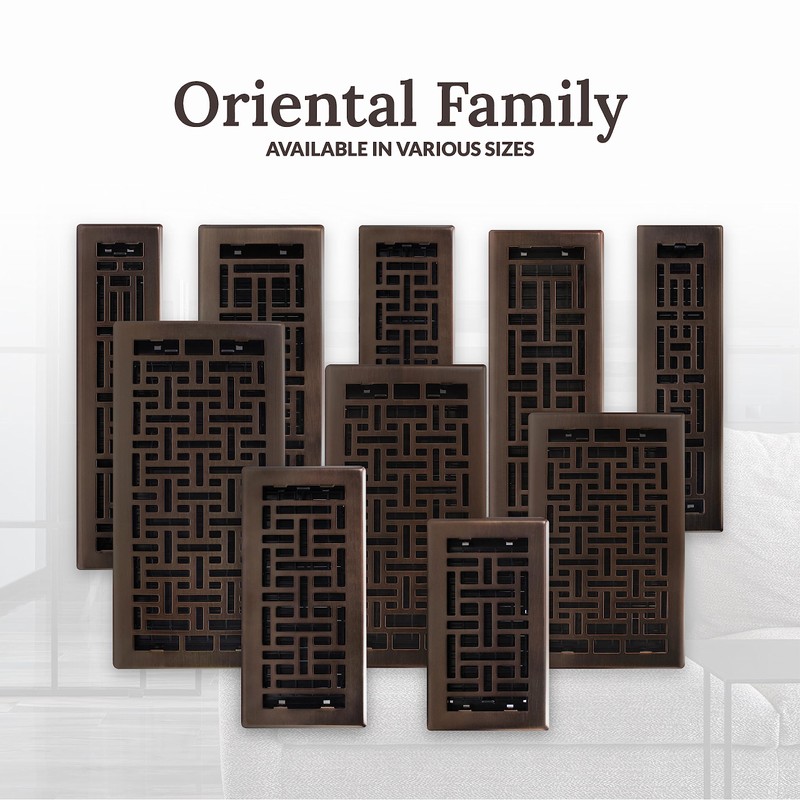 Decor Grates AJH214-RB Oriental Floor Register, 2x14 Inches, Rubbed Bronze